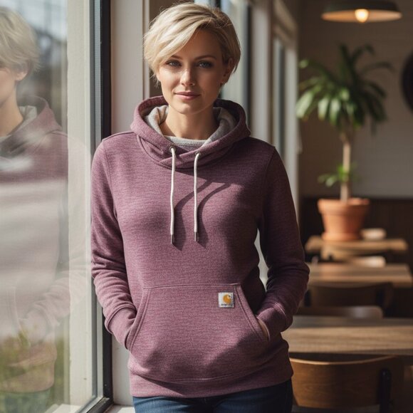 CARHARTT Heathered Plum Hoodie S 4 6 Warm Purple Sweater Sweatshirt Top RARE - Picture 1 of 16